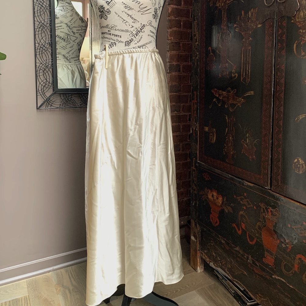 Eileen Fisher Ivory Stretch Silk Charmeuse Bias Skirt